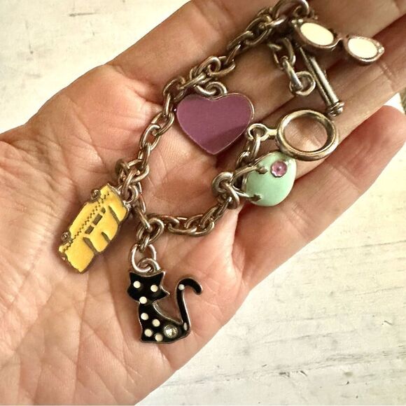 Silver tone enamel charm bracelet - Picture 3 of 12